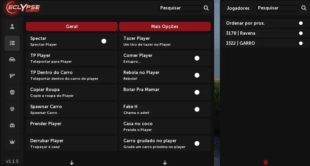 ECLYPSE MENU COM REDENGINE [GTA RP/FIVEM]